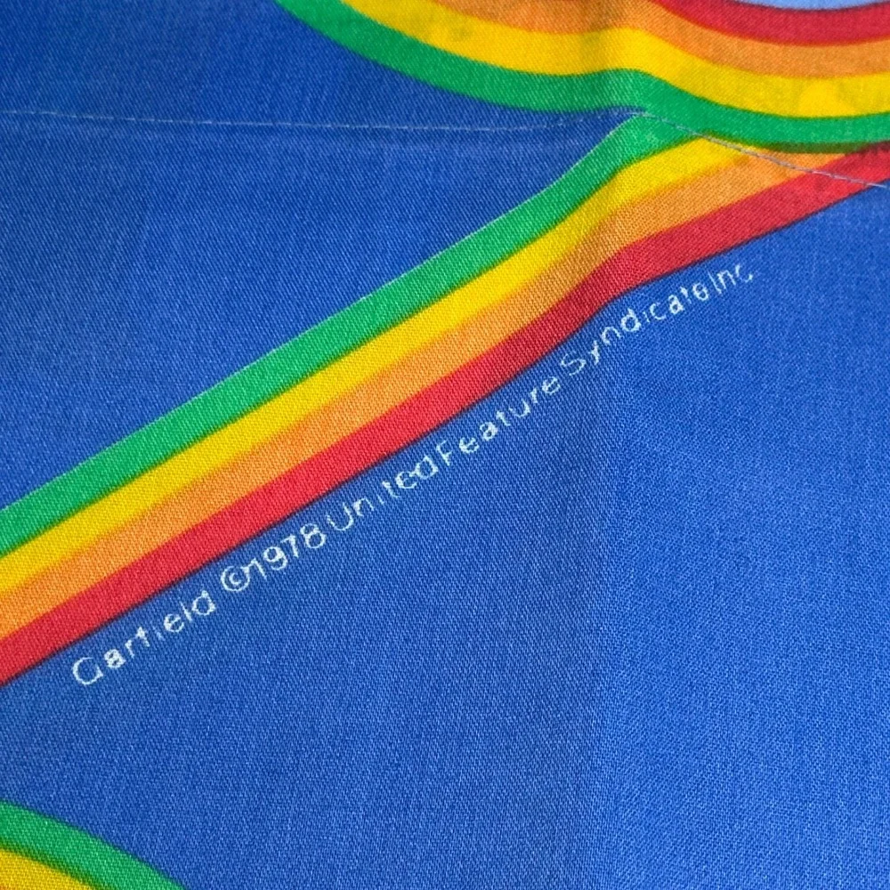 Vintage 1978 Garfield Rainbow Blue 2 Piece Twin Sheet Set Jim Davis 2pc